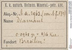 Etiketten zu Diamant (NHMW-MIN-Aa2963)